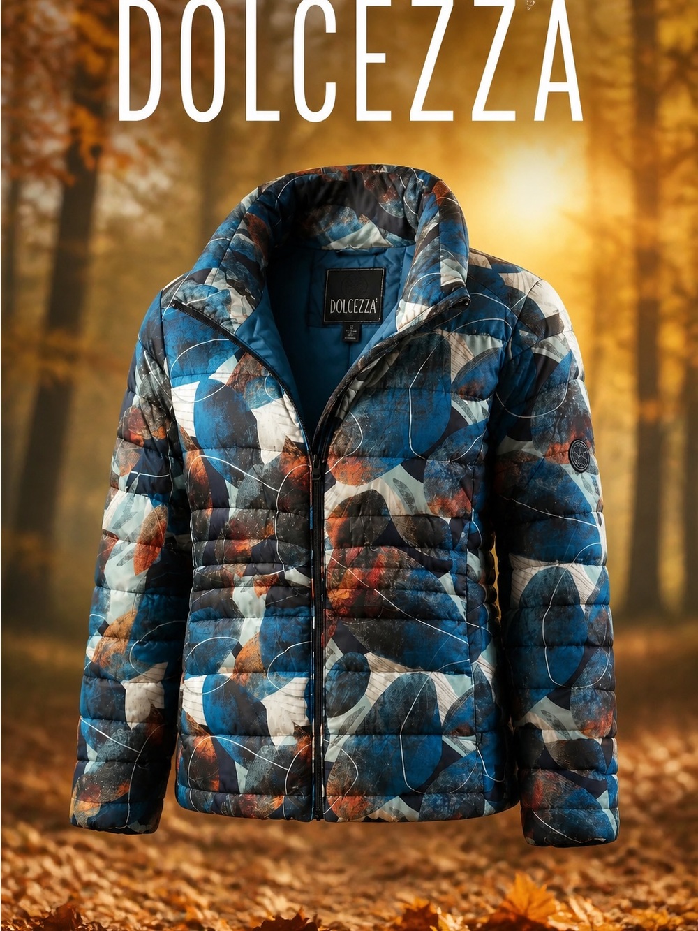 Dolcezza Women's Blue Multi-Color Quilted Puffer Jacket
